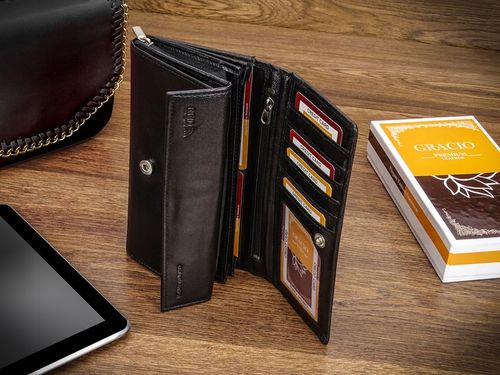 Portfel Damski Czarny Skóra Naturalna Gracio Duży Pojemny PREZENT na Arena.pl