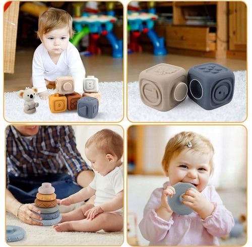 Klocki Sensoryczne Miękkie Gumowe Kreatywne Gryzaki Zestaw Wieża dla Dzieci na Arena.pl