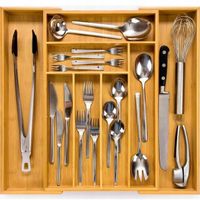 WKŁAD ORGANIZER KUCHENNY DO SZUFLADY NA SZTUĆCE BAMBUSOWY REGULOWANY 55 CM