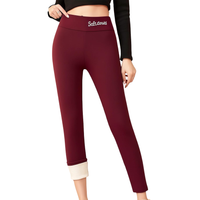 Damskie Legginsy Termiczne Polarowe Ciepłe Elastyczne Kryjące Bordowe 2XL