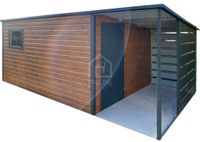 Schowek Domek ogrodowy 4x2m + wiata 1,5m drzwi okno dach spad w tył PLG261