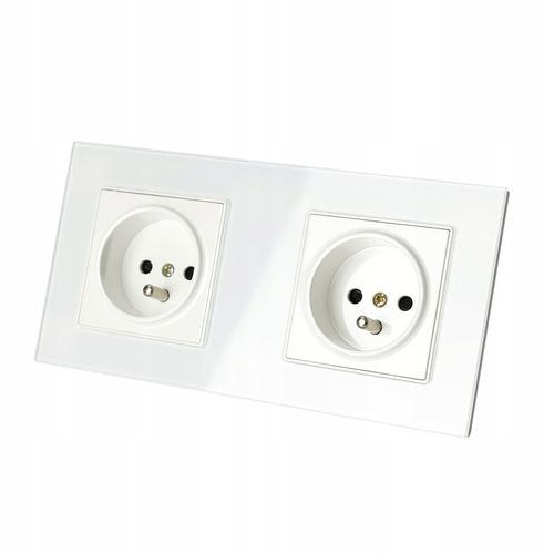 Kontakt BIAŁE GNIAZDKO ELEKTRYCZNE 2 z bolcem podwójne FI60 RAMKA SZKLANA na Arena.pl