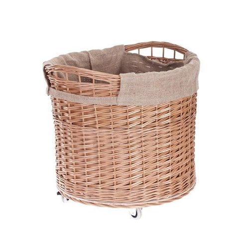 Wiklinowy Okrągły Kosz na Kółkach Obszyty Jutą Ø50 H40/44 cm na Arena.pl