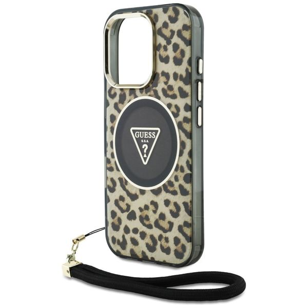 Etui Guess HC IML Leopard Triangle Cord Strap do iPhone 16 Pro MagSafe brąz zdjęcie 5