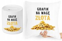 Dla Grafika Zestaw Poduszka + Skarbonka Prezent Z Nadrukiem Ze Zdjęciem