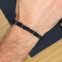 Bransoletka męska koraliki TURMALIN LAWA WULKANICZNA kamienie - regulowana