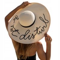 Kapelusz damski słomkowy plażowy wakacyjny letni z napisem duże rondo