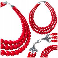 KORALE Góralskie POTRÓJNE Czerwone FOLK Koło Gospodyń Wiejskich 54cm