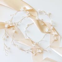 Złota opaska gałązka długa 94cm z KWIATAMI perełkami boho skromna ozdoba