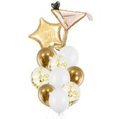 Bukiet balonów zestaw na Sylwestra, biało-złoty