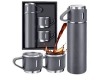 Termos z filiżankami 500ml +3 kubki stal prezentowy komplet upominek szary