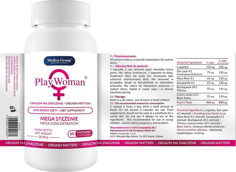 PLAY-WOMAN TABLEKI NA WZMACNIA LIBIDO MOCNY ORGAZM ROZKOSZ INTENSYWNE 60cap zdjęcie 3