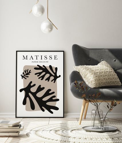 Plakat matisse czarne liście 21x30 cm w czarnej ramie na Arena.pl