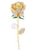 Broszka złota róża z cyrkoniami przypinka elegancka pin z perełką