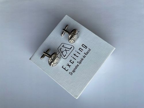 Modne eleganckie spinki do mankietów EXC Srebrna Piłka chromowane na Arena.pl