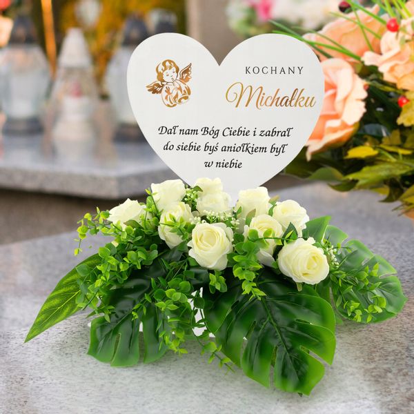 WIĄZANKA na GRÓB DZIECKA + PODSTAWKA z DEDYKACJĄ zdjęcie 2