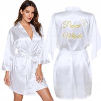 SZLAFROK ŚLUBNY DAMSKI SATYNOWY PANNA MŁODA PANIEŃSKI NAPIS ROZMIAR S