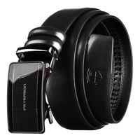 czarny pasek męski z automatyczną klamrą wykonany ze skóry naturalnej