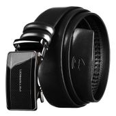 czarny pasek męski z automatyczną klamrą wykonany ze skóry naturalnej
