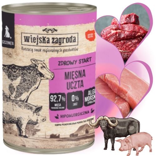 karma dla psa wołowina wieprzowina mięsna uczta 400g wiejska zagroda piesek na Arena.pl