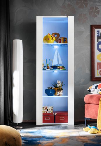 Regał do Salonu Przechowywania, Witryna Szklana Biały z LED na Arena.pl