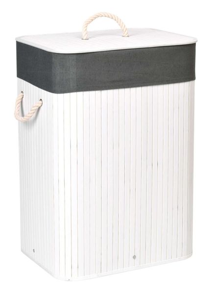 Kosz na pranie bambusowy z pokrywą 80L biało-szary zdjęcie 1
