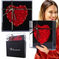 SERCE Z RÓŻ WALENTYNKI IDEALNY PREZENT BOX LAMPKI ŚWIECĄCE + TOREBKA