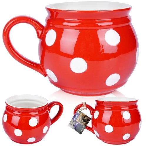 Kubek ceramiczny czerwony w grochy 950 ml na Arena.pl