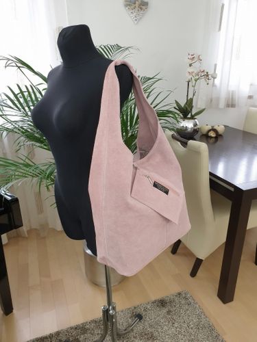 VERA PELLE torebka zamszowa worek na ramię z saszetką V132 c.różowa na Arena.pl