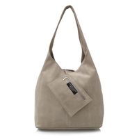 VERA PELLE torebka zamszowa worek na ramię z saszetką V132 j.taupe