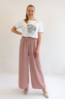 Pudrowo Różowe Lejące Wiązane Spodnie Damskie UNI