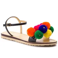 Love Moschino Sandały damskie - skórzane, pompony - rozmiar 37 - czarne