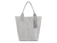 Jasnoszara Duża Skórzana Shopperka Skóra Krokodyla Torba Worek Z Saszetką L94