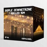 LAMPKI CHOINKOWE ZEWNETRZNE SOPLE 300 LED 15M CIEPŁA BIAŁA