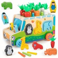 AUTO DREWNIANE SAFARI SORTER KLOCKÓW ZŁAP ROBACZKA MARCHEWKI MONTESSORI