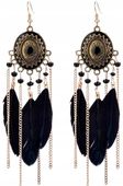 Kolczyki Pióra Wiszące Boho Koronka Długie Długie  B28_Czarny