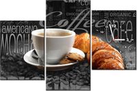 60CM 90 ZEGAR 3 ELEM CZARNA KAWA ŚCIENNY