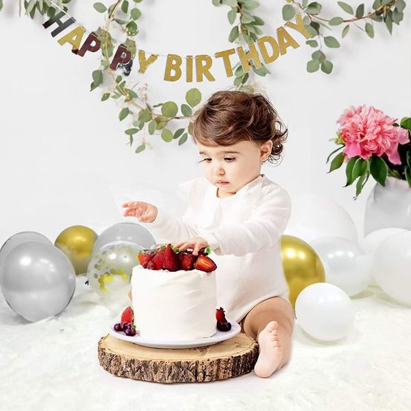 Balony urodzinowe 50 szt. zestaw dekoracje białe, szare, złote, z konfetti zdjęcie 4