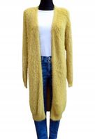 Damski kardigan sweter długi puchaty narzutka UNI