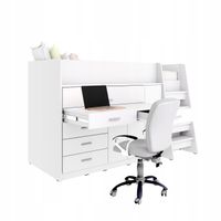 Łóżko piętrowe JSM1 antresola z biurkiem + materac Elena biały matt