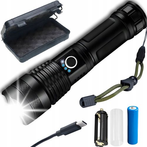 LATARKA LED MOCNA AKUMULATOROWA TAKTYCZNA ZOOM BIWAKOWA USB-C na Arena.pl