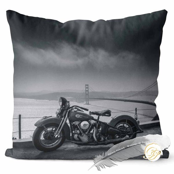 Poszewka 3D bawełna satyna 40x40cm MOTOCYKL CZARNY CHOPPER zdjęcie 1
