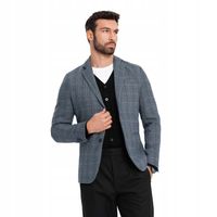 Żakardowa marynarka męska w delikatną kratę grafitowa V1 OM-BLZB-0119 L