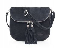 VERA PELLE torebka zamszowa listonoszka z frędzelkami V305 czarna