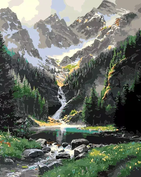 Malowanie po numerach 40x50cm Potok w górach zdjęcie 1