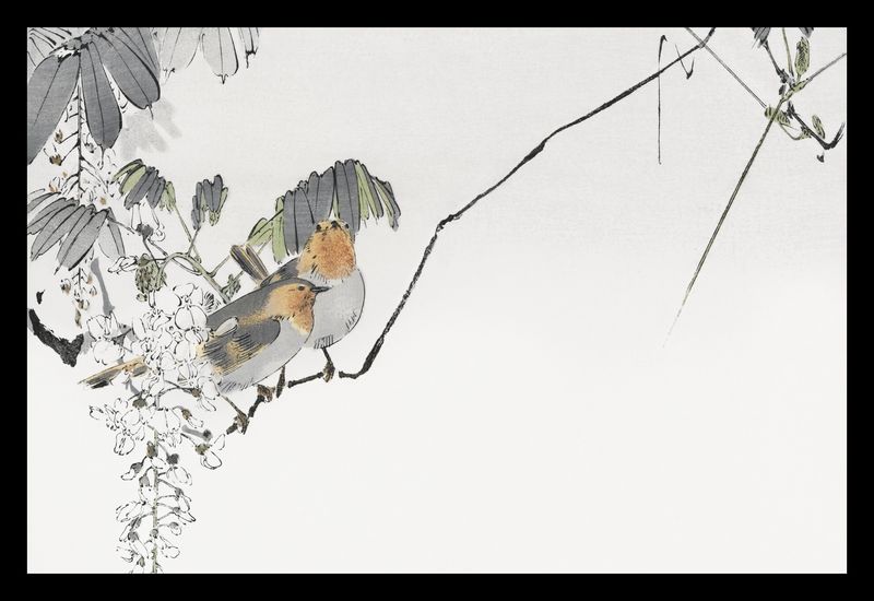 Plakat 30x20cm Two Sparrows, Seitei Japoński Vintage zdjęcie 2