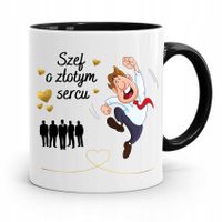 Kubek Czarny Prezent Szefa O Złotym Sercu Z Nadrukiem Ze Zdjęciem