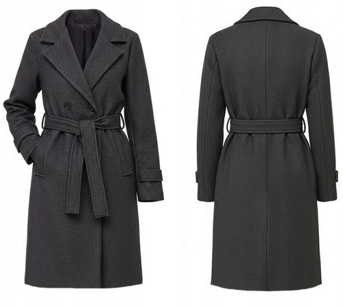 DAMSKI PRĄŻKOWANY PŁASZCZ Z PASKIEM PRZEJŚCIOWY JESIENNY ZIMOWY XXL na Arena.pl