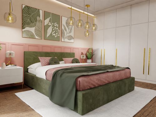 ŁÓŻKO TAPICEROWANE DO SYPIALNI 140x200 ŁÓŻKO PODWÓJNE Z POJEMNIKIEM KHAKI na Arena.pl