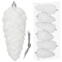 Zawieszki choinkowe szyszki 6 szt. ozdoby świąteczne 14 cm bombki biały brokat